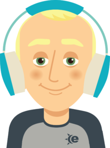 cartoon guy listening to music